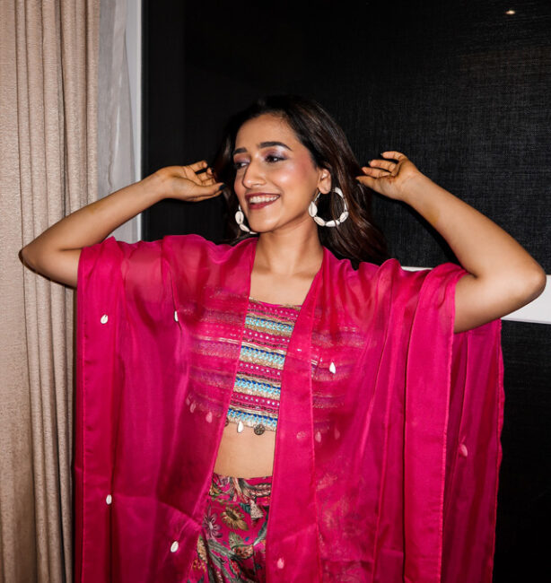 Indian Wedding Guest Look - Pink Sharara Jacket Set
