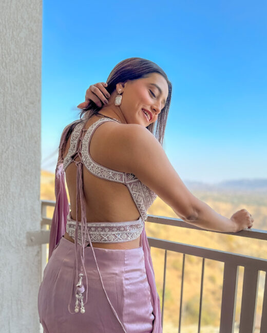 Indian Wedding Guest Look - Lavender Pre-Draped Saree