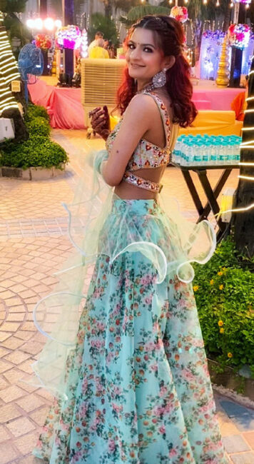 Indian Wedding Guest Look - Mint Floral Print Lehenga
