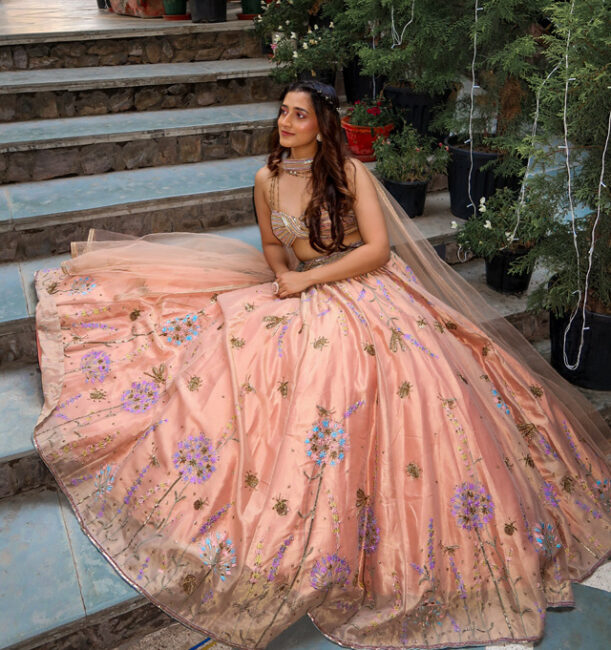 Indian Wedding Guest Look - Pastel Peach Lehenga
