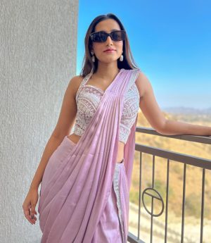 Indian Wedding Guest Look - Lavender Pre-Draped Saree